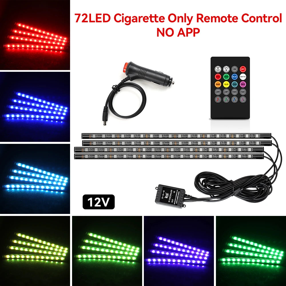 Car RGB Ambient Light LED Auto Foot Strips with USB Cigarette Automotive Interior Lights Strip Decoration Bar Control
