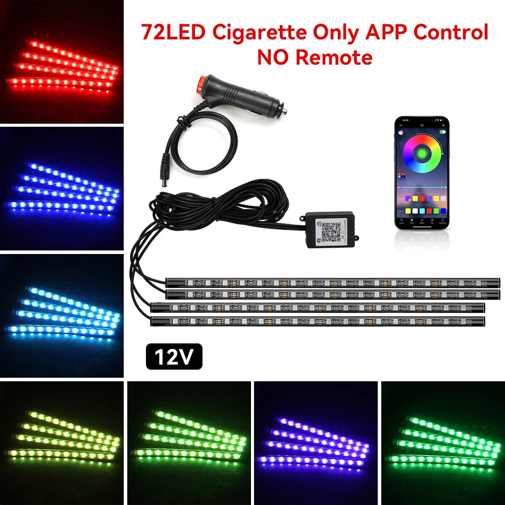 Car RGB Ambient Light LED Auto Foot Strips with USB Cigarette Automotive Interior Lights Strip Decoration Bar Control