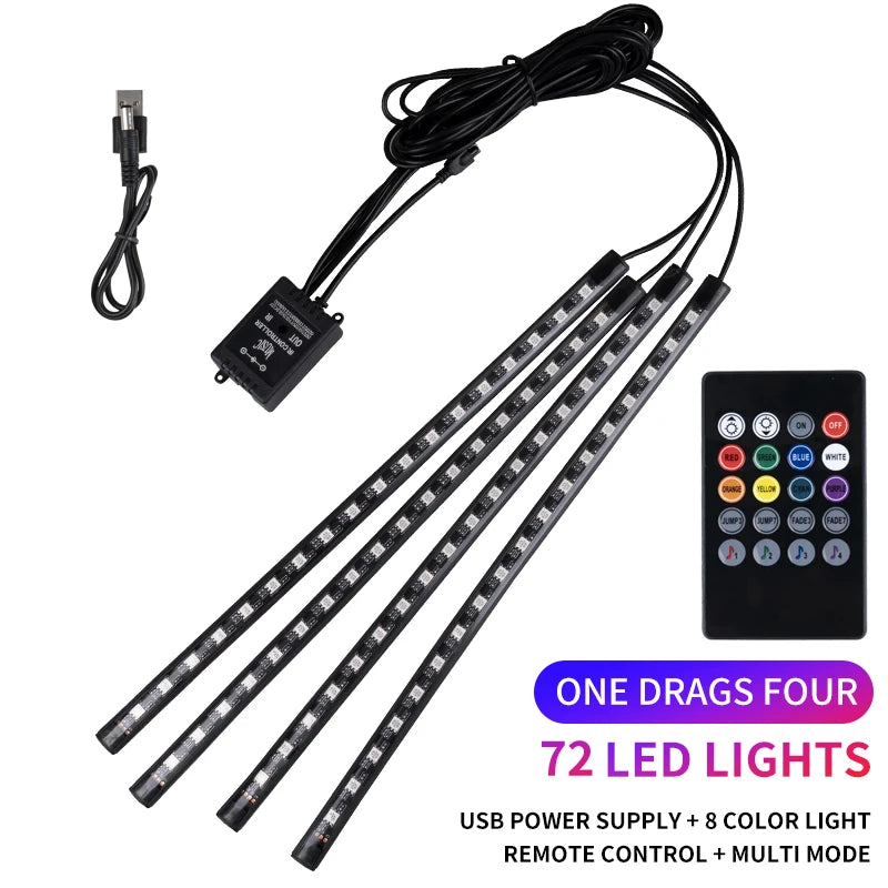 Neon LED Car Interior Ambient Foot Strip Light Kit Accessories RGB Backlight Remote App Music Control Auto Decorative Lamp