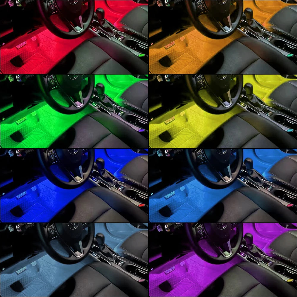 Car RGB Ambient Light LED Auto Foot Strips with USB Cigarette Automotive Interior Lights Strip Decoration Bar Control
